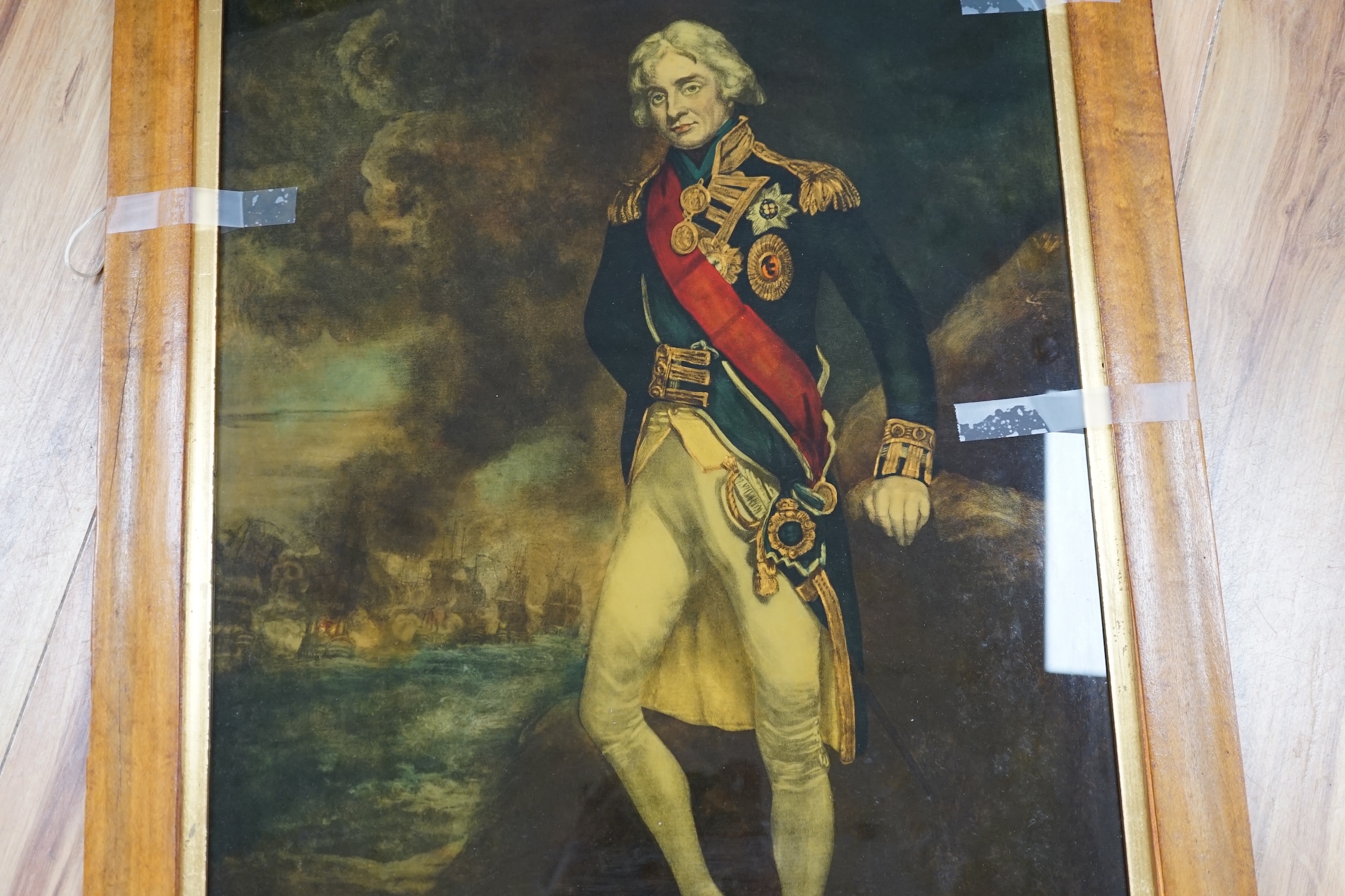 19th century, reverse glass painted print ‘Baron Nelson of the Nile’, 70 x 42cm. Condition - fair